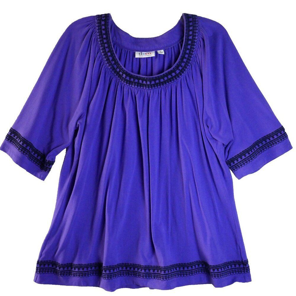 D&CO Women's Size 1X Embroidered Short Sleeves Top Blouse Color Lavender…